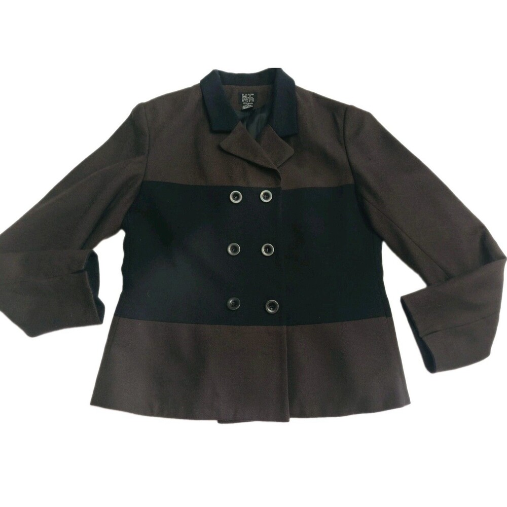 M.T Morgan Taylor Studio Blazer Womens Dizo 12 Black Brown Double Breasted Wool